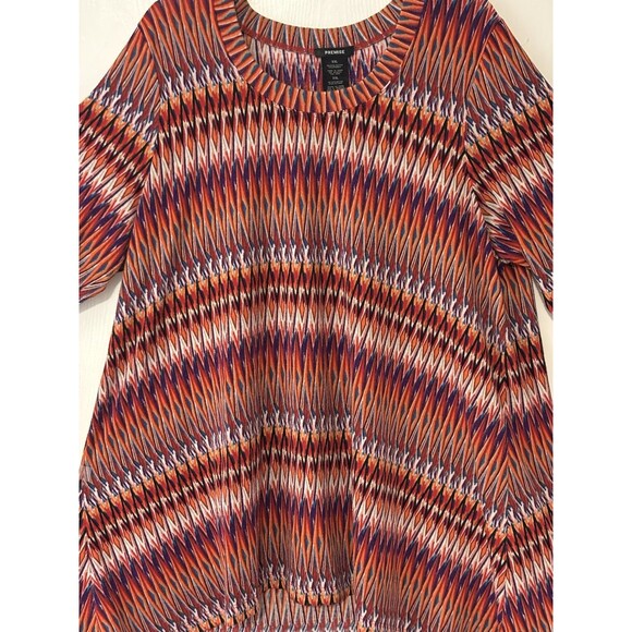 Women's Premise  2XL Top Multi Color Orange Geo Pattern 3/4 Sleeve Point Hem - Picture 5 of 13